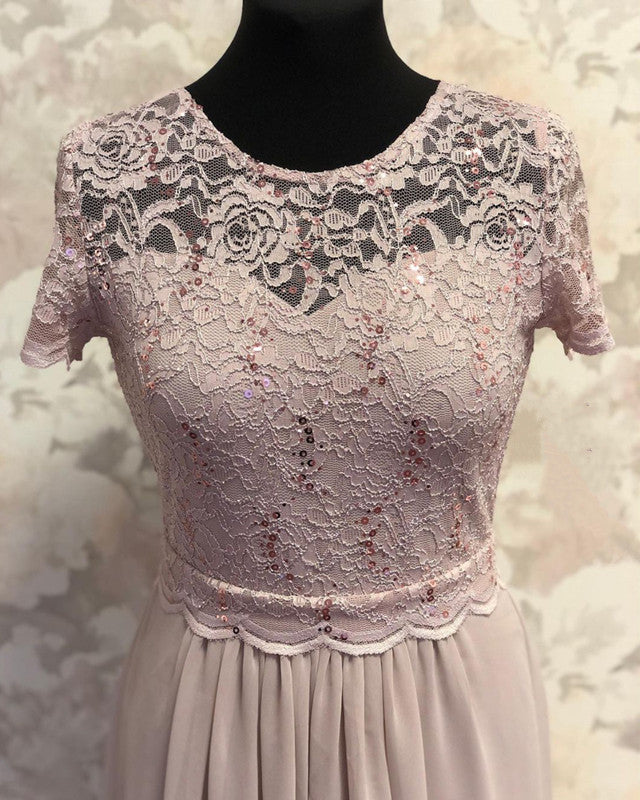 Lace Cap Sleeves Bridesmaid Dresses Knee Length Chiffon