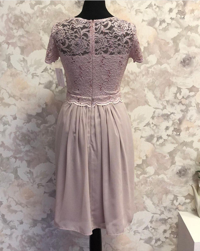 Lace Cap Sleeves Bridesmaid Dresses Knee Length Chiffon