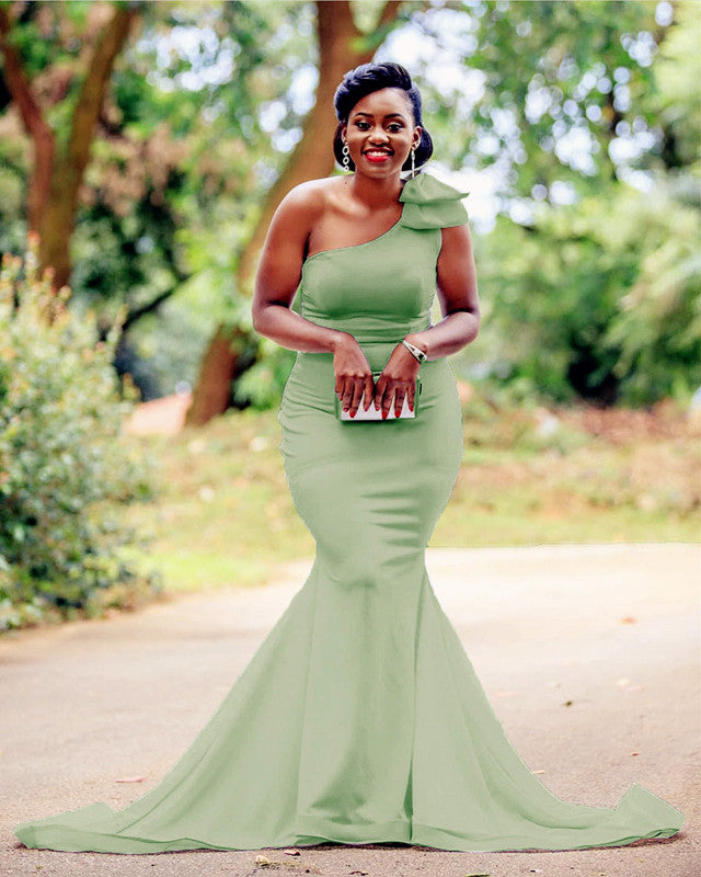 Mermaid One Shoulder Bridesmaid Dresses With Bow Lisposa Mermaid One Shoulder Bridesmaid Dresses With Bow Lisposa