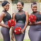 Black Lace High Neck Bridesmaid Dresses Mermaid