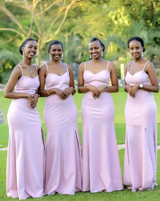 Spaghetti Straps Sweetheart Split Bridesmaid Slip Dresses