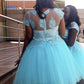 Short Tulle Bridesmaid Dresses Cap Sleeves Lace Appliques