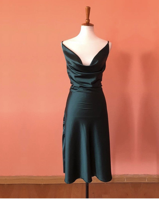 Cowl Neck Midi Length Bridesmaid Dresses
