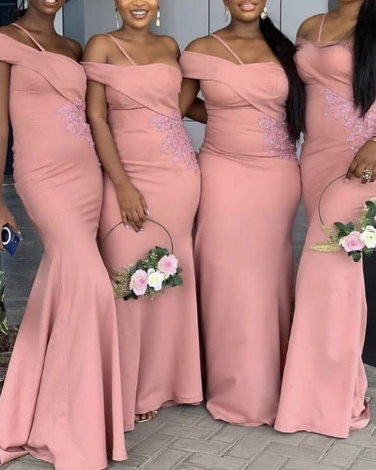 Mermaid One Shoulder Appliques Bridesmaid Dresses Satin