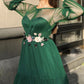 Sheer Long Sleeves Tulle Formal Dresses With 3D Flowers