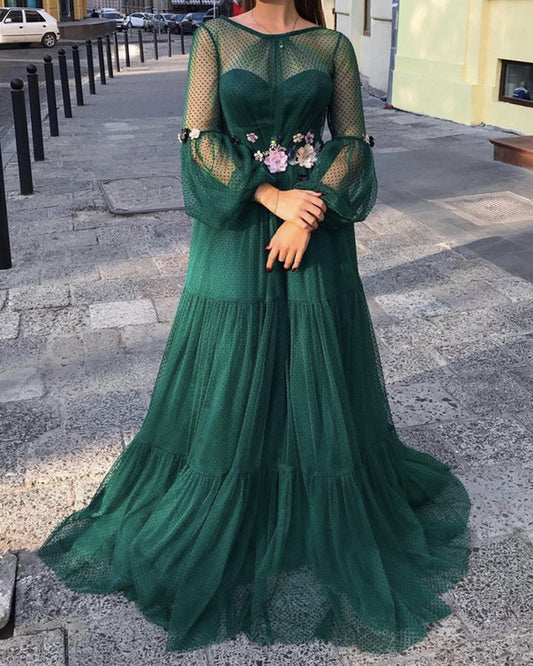 Long Sleeves Evening Dress Green