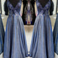 Long Silver Blue Glitter Prom Dress