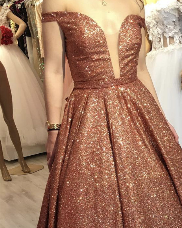 Sparkly Prom Dresses Off The Shoulder Ball Gown