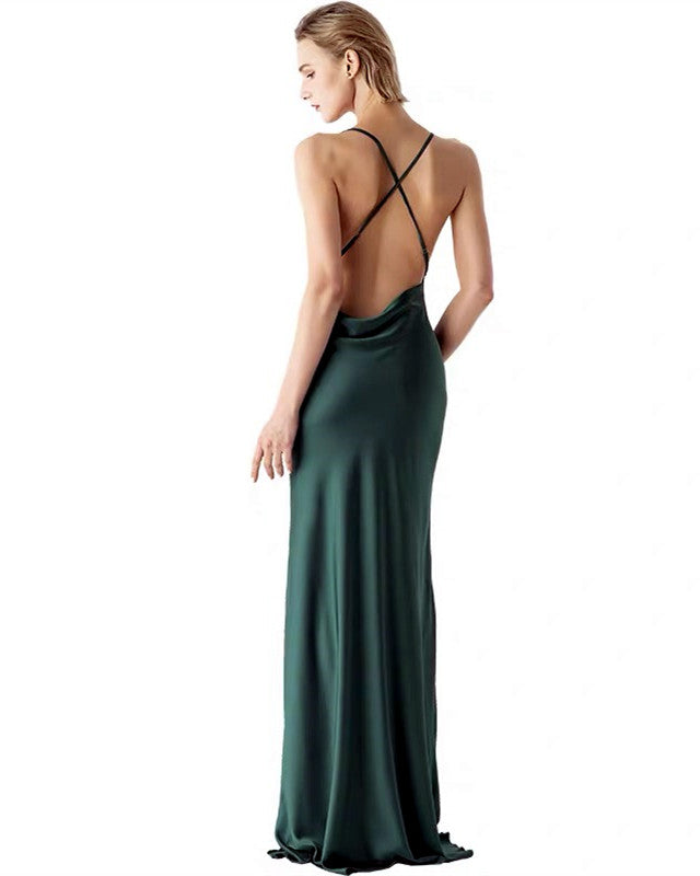Sexy Mermaid Prom Dresses Cowl Neck Open Back