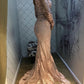 Mermaid V Neck Split Prom Lace Long Sleeves Dresses