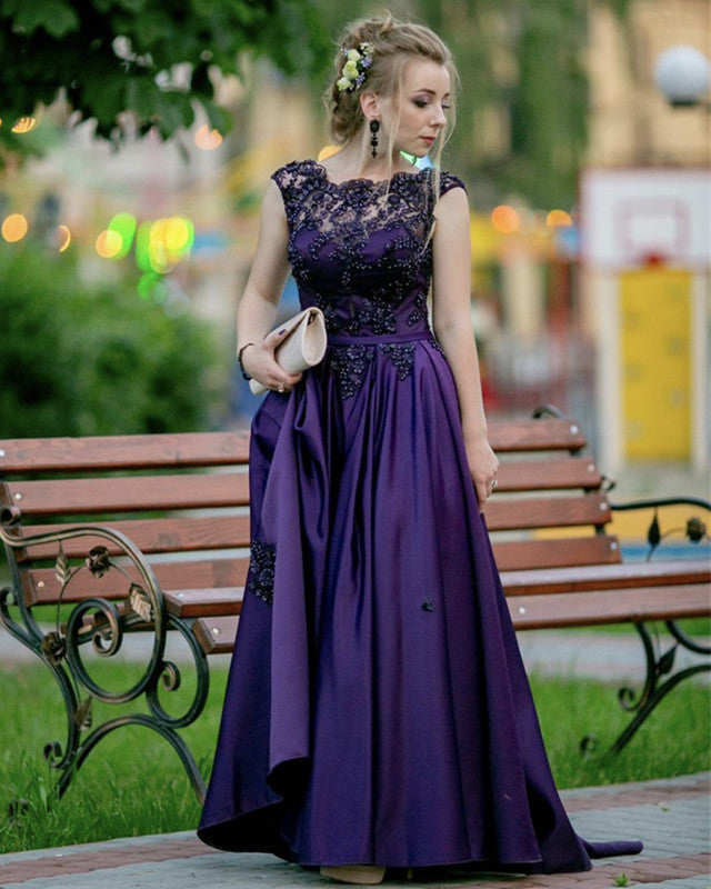 Modest Cap Sleeves Satin Long Prom Dresses 2021 – Lisposa