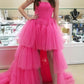 High Low Prom Dresses Strapless Tulle Ruffles