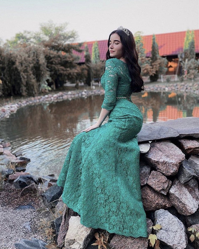 Green Lace Mermaid Formal Dress