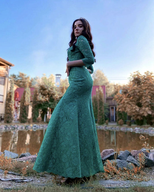 Green Mermaid Lace Prom Dresses