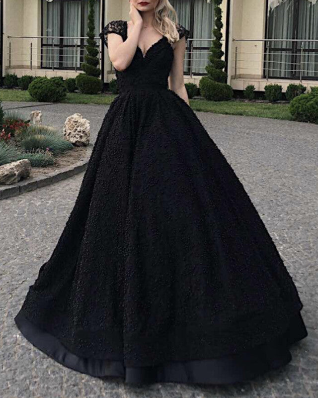 Ball Gown Satin And Lace Cap Sleeves Quinceanera Dresses