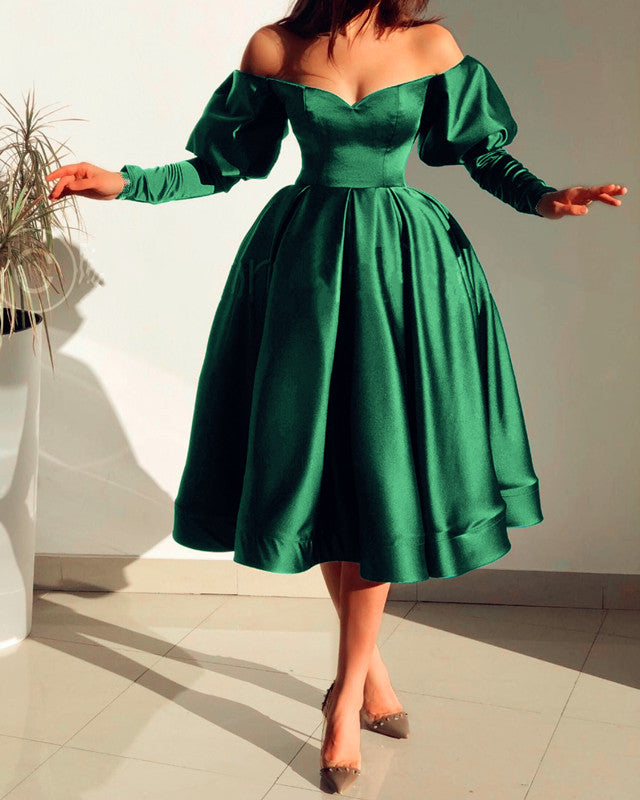 Emerald Green Bridesmaid Dresses Tea Length