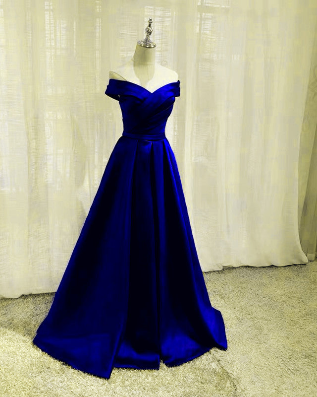 Royal Blue Bridesmaid Dresses Satin Off The Shoulder