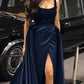 Navy Blue Bridesmaid Dresses Mermaid Satin Split