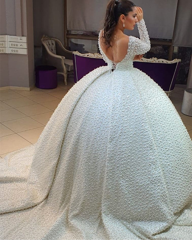 Ball Gown Wedding Dress Pearl Beaded Sweetheart Satin – alinanova