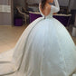 Luxurious Lace Beaded Wedding Dress Ball Gown Long Sleeves Open Back