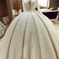 Luxurious Lace Beaded Wedding Dress Ball Gown Long Sleeves Open Back