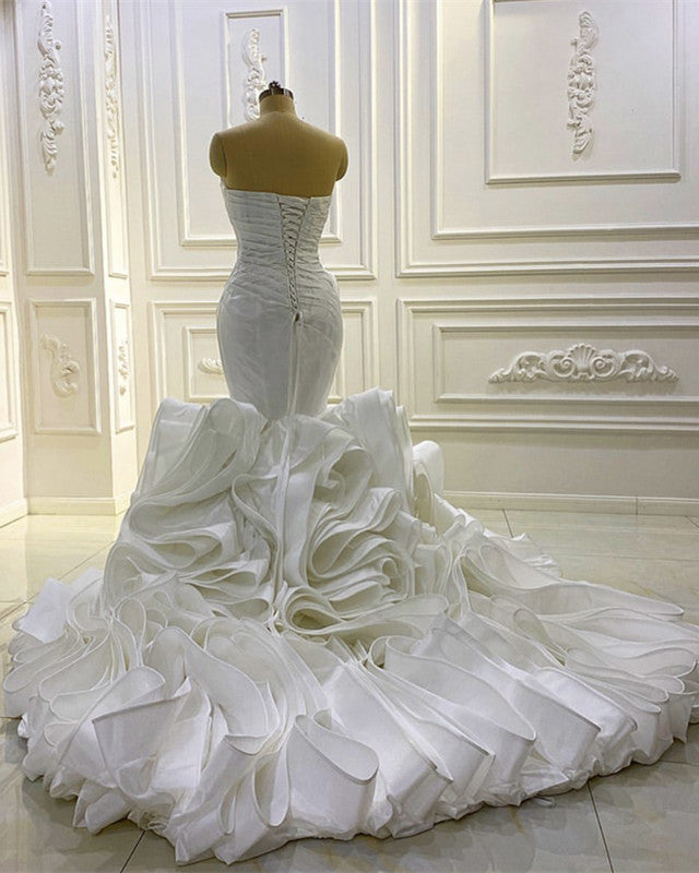 Mermaid Wedding Dresses Pleated V Neck Ruffles