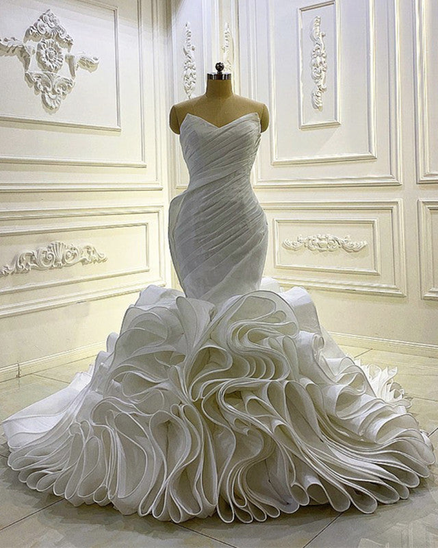 Mermaid Wedding Dresses Pleated V Neck Ruffles
