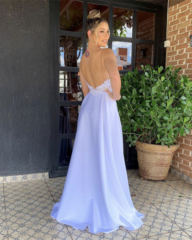 Elegant Boho Wedding Dresses Lace Plunge Neck Side Split
