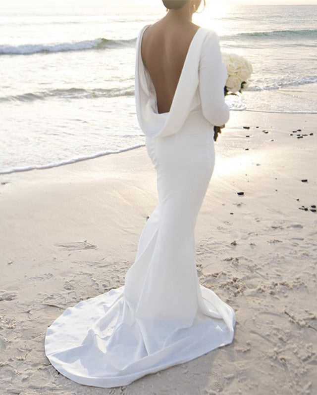 Sexy Mermaid Wedding Dresses Long Sleeves Drapped Back