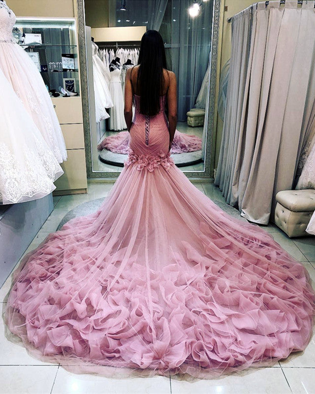 Pink Wedding Dress Mermaid Sweetheart Ruffles