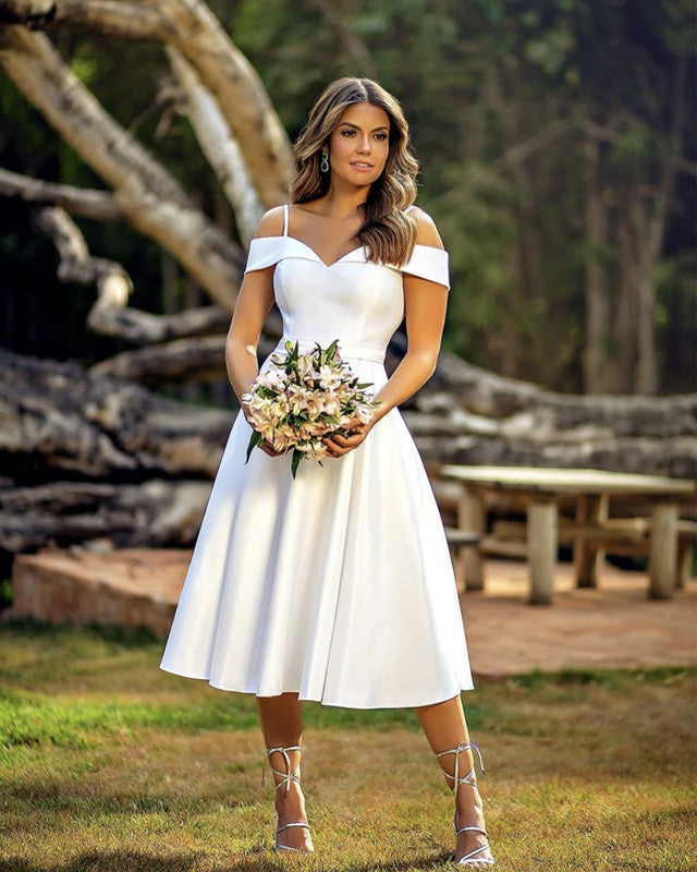 Tea Length Beach Wedding Dress Satin – Lisposa
