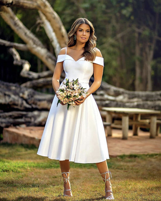 Tea Length Beach Wedding Dress Satin