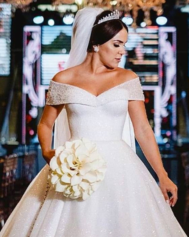 Sequins Wedding Dress Princess Off Shoulder
