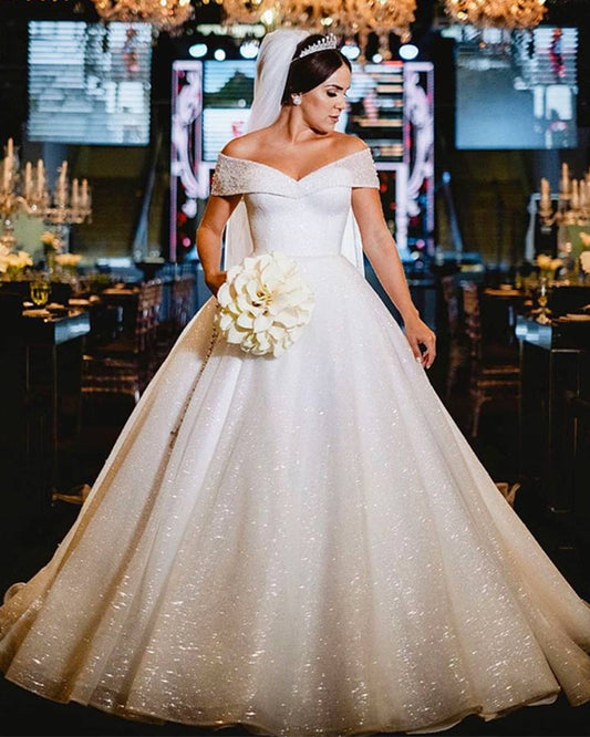 Sequins Wedding Dress Princess Off Shoulder