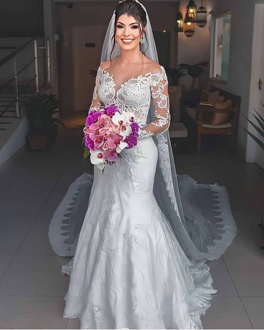 Mermaid Embroidery Wedding Dress Long Sleeves