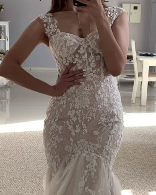 Mermaid Sweetheart Spaghetti Straps Wedding Lace Dresses