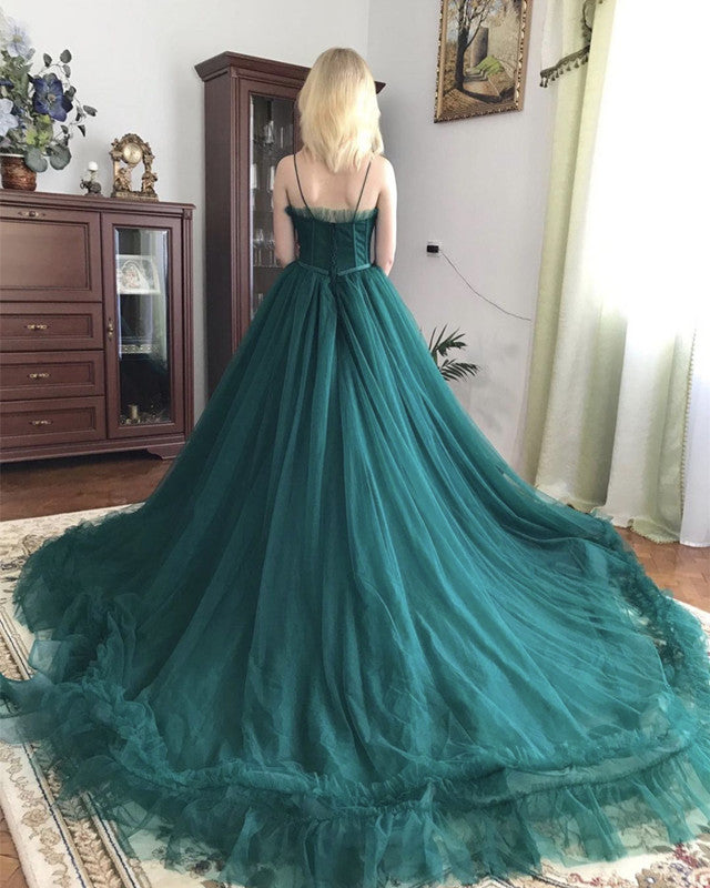 Elegant Tulle Sweetheart Corset Ruffles Ball Gown Dresses