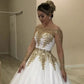 Gold And White Wedding Dress Lace Beaded Off Shoulder