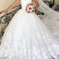 Lace Embroidery Wedding Dress Ball Gown Cap Sleeves