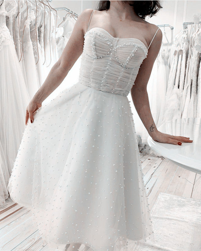 A-line Tulle Corset Wedding Dresses Tea Length