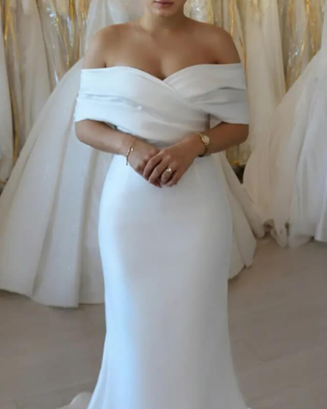 Mermaid Off The Shoulder Pleated Satin Wedding Dress