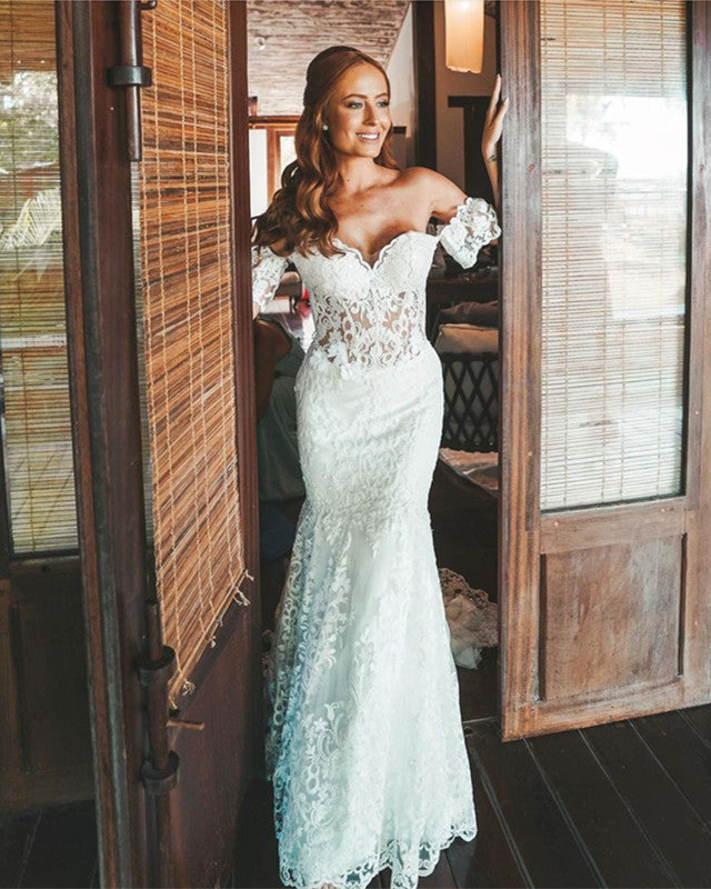 Boho Lace Mermaid Wedding Dresses Off The Shoulder