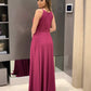 Ruched Top Long Chiffon Halter Bridesmaid Dresses