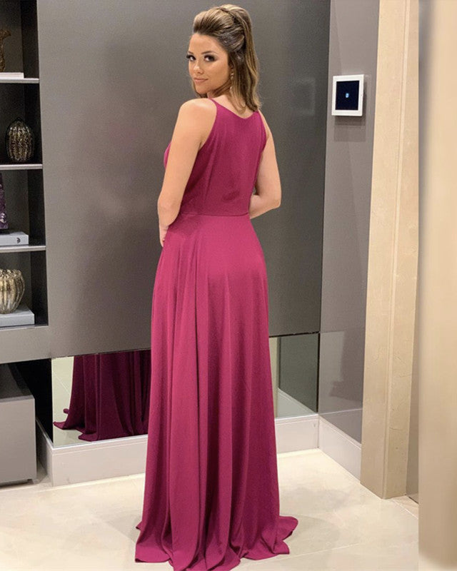Ruched Top Long Chiffon Halter Bridesmaid Dresses