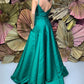 Long Satin Prom Dresses High V Neck