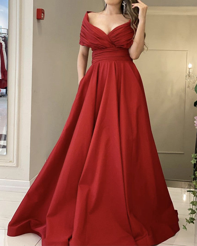 Long Red Satin Prom Dresses