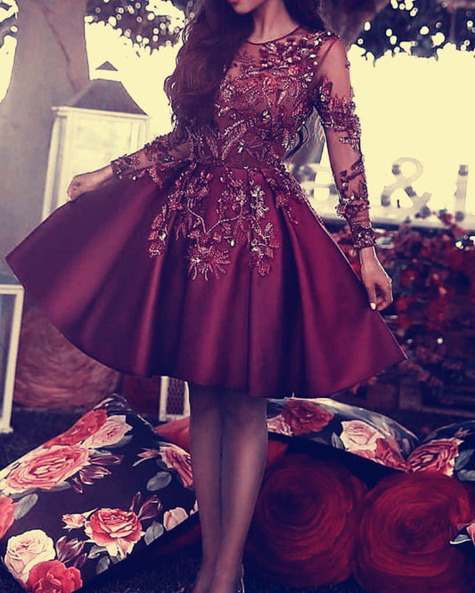 Long Sleeves Homecoming Dresses With 3D Lace Flowers