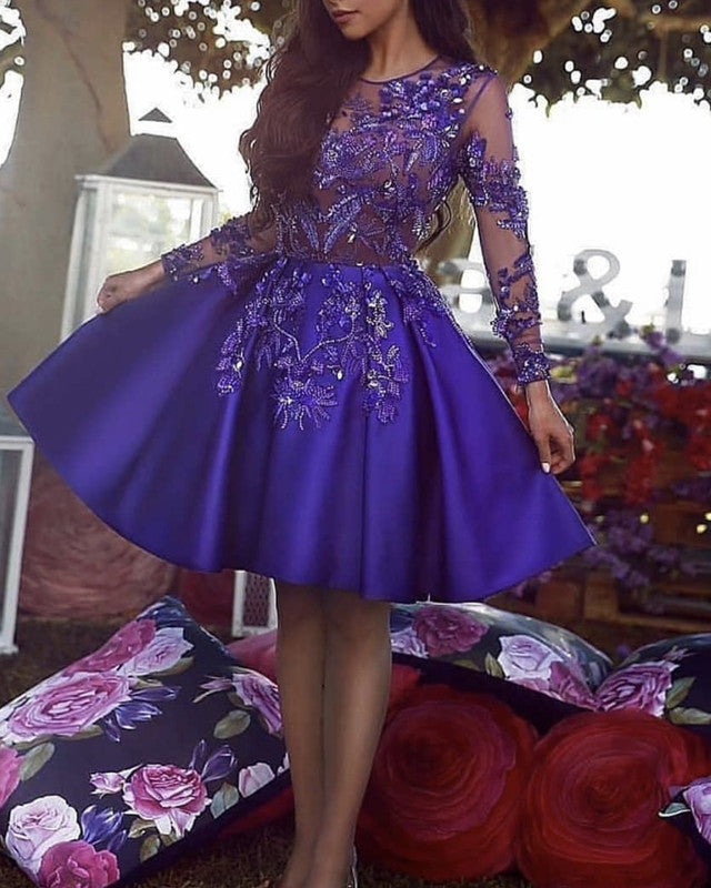 Long Sleeves Homecoming Dresses With 3D Lace Flowers