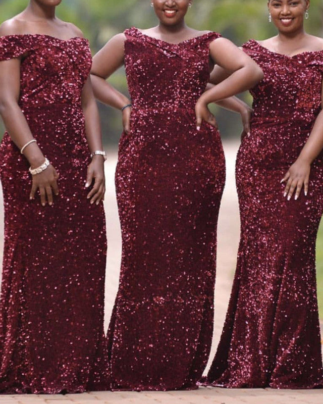 Sparkly Mermaid Sequins Bridesmaid Dresses Off Shoulder