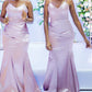 Mermaid  Bridesmaid Dresses Satin Spaghetti Straps V Neck